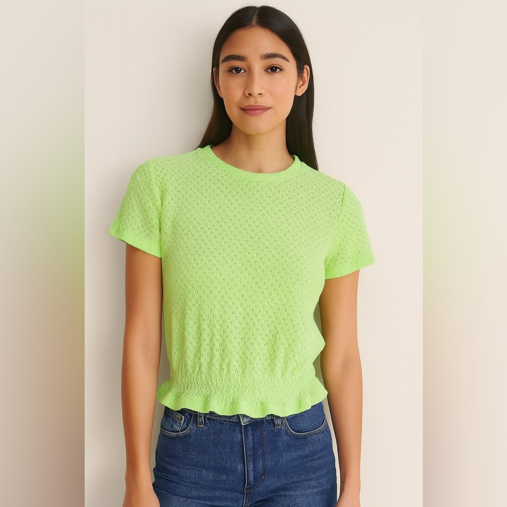 Bershka Women’s Light Green Eyelet Knit Top Size S